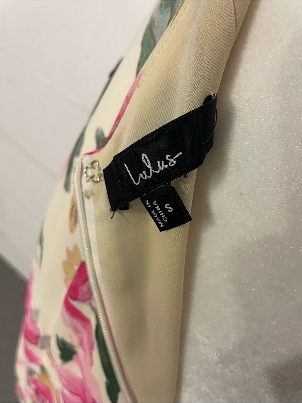 Lulu's Pink Floral Slip Midi Dress on Cream - Picture 5 of 5
